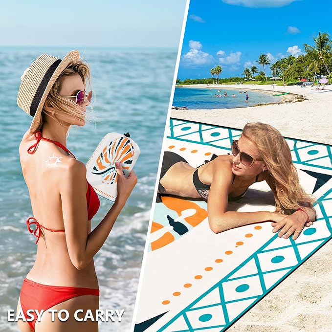 HIHOHO Beach Blanket Waterproof Sandproof Extra Large Beach Mat 79" X 83"/120"x108"for 1-8 Adults Quick Drying Durable Outdoor Picnic Mat for Beach Travel Camping Hiking - Image 6