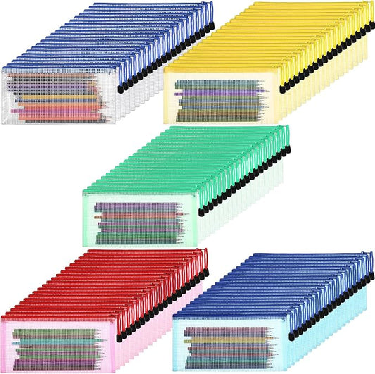 Mimorou 100 Pack Pencil Pouch Bulk Mesh Zipper Pencil Cases 9.5'' x 4.5'' Small Clear Holder Storage Case Multipurpose Cosmetics Toiletry Bags for Office File(Vivid Color) by Mimorou