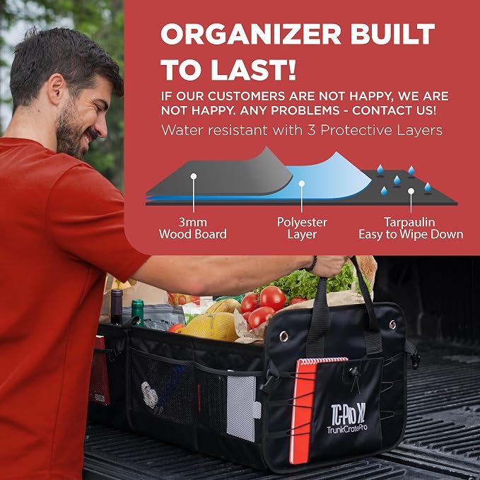 Car Trunk Organizer for SUV, Truck & Auto Cargo Storage, Black, XL | Fits Cars, SUVs & Trucks 6 Adjustable Compartments Non-Slip Base & Securing Straps Foldable 11 Pockets Car Accessories - Image 3