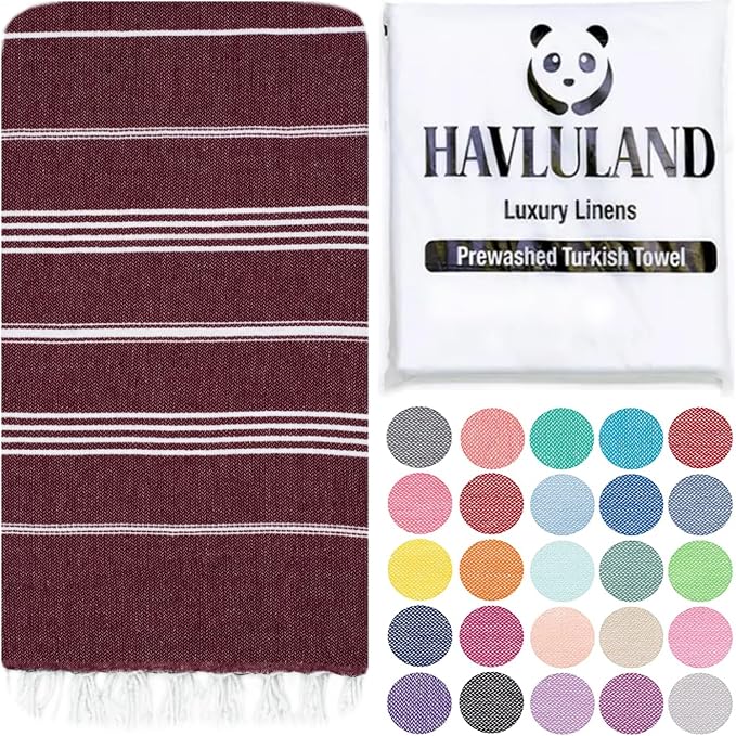 HAVLULAND Turkish Beach Towels, Oversized 40"x72" Turkish Bath Towel, Highly Absorbent Quick Dry Sand Free Beach Towels for Beach Pool Spa Gym Yoga Travel Camping Picnic Blanket - Burgundy by Havluland