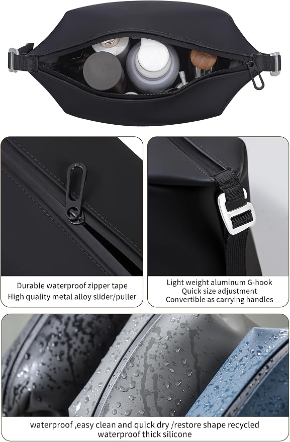 6"x 11" 6L Large Silicone Toiletry Bag,Waterproof Leakproof Foldable Travel Organizer,Dopp Kit Alternative for Men & Women,Black - Image 3