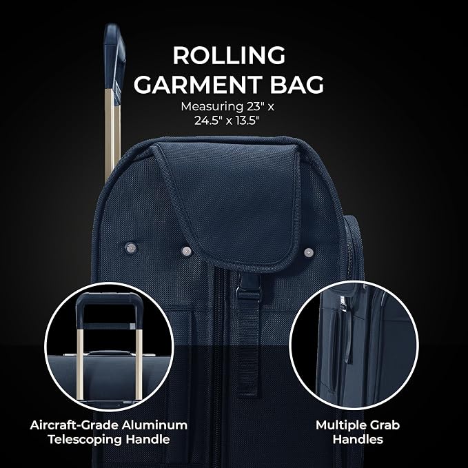 Briggs & Riley Deluxe Wardrobe Spinner - Checked Luggage for Travel, Suitcases with Wheels, Softside Rolling Bag for Men & Women, Built in Hook for Clothes - Baseline Collection, Navy - Image 3