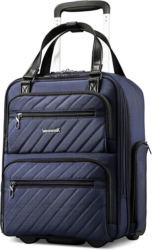 LUGGEX Underseat Carry On Luggage with Wheels, UDK Stylish Lightweight Under Seat Luggage, Soft Sided Personal Item Suitcase for Short Trip (UX-Core, Blue Black, 16 Inch) by LUGGEXLUGGAGE