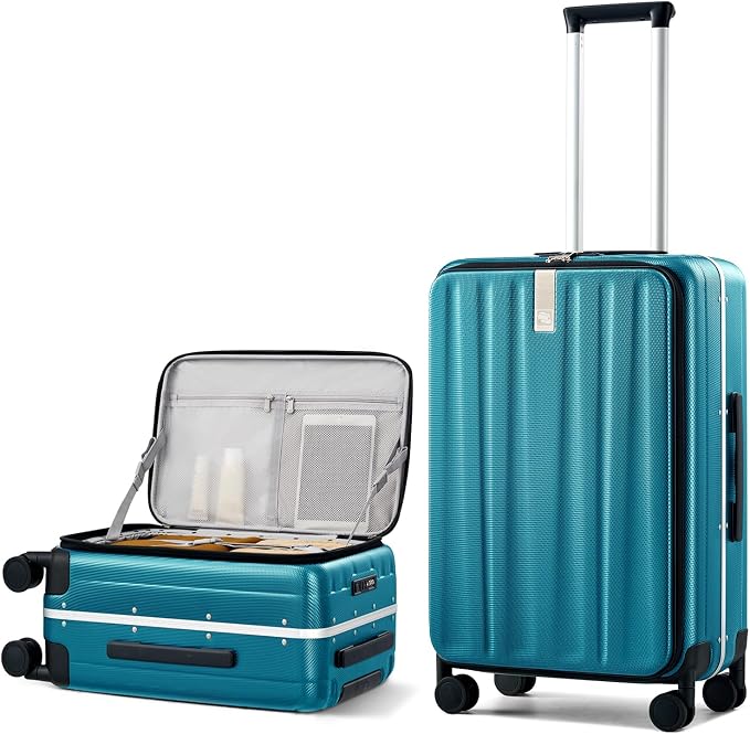 Hanke 24 Inch Checked Luggage Hard Shell Top Opening Aluminum Frame Hardside Medium Suitcase with Spinner Wheels, Durable Rolling Luggage for Men & Women Travel, Caribbean Blue by Hanke