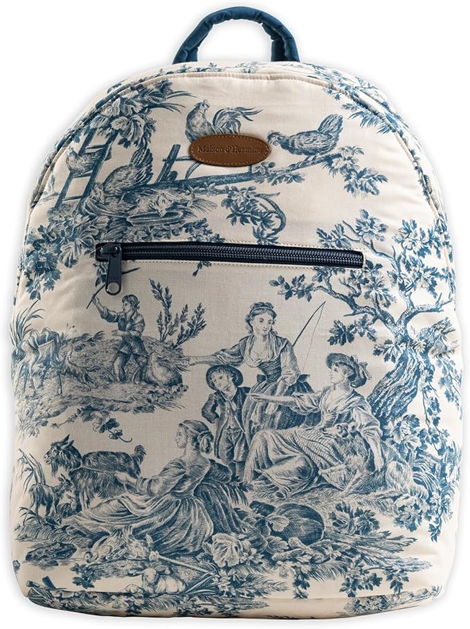 Maison d' Hermine Backpack for Women Men Cotton Shoulder Multipurpose Rucksack with Small Pouch Lightweight Multi Pocket Bag for Travel Work Beach Perfect for Spring Summer (The Miller - Blue) by MaisondHermine