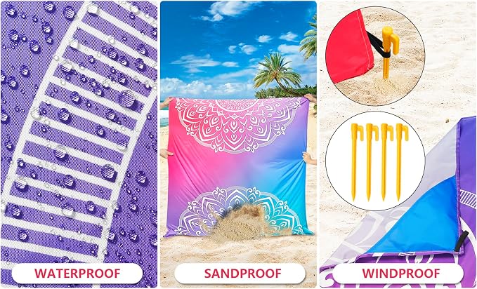 WIWIGO Beach Blanket Waterproof Sandproof Beach Mat 79" X 83"/10'x9'for 2-8 Adults Quick Drying Outdoor Picnic Mat Beach Accessories for Travel, Camping, Hiking - Image 3