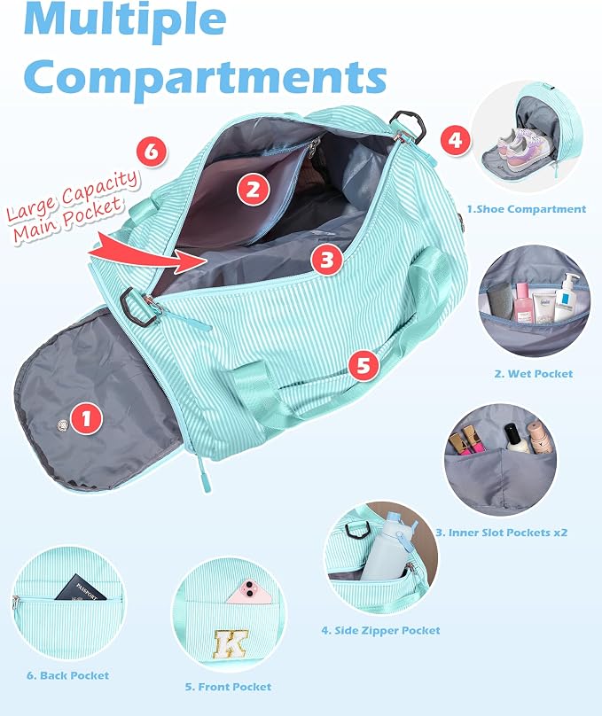 Granddaughter Gift from Grandmom, Girls Travel Duffle Bag, Kids Initial Overnight Bags with Shoe Compartment, Personalized Weekend Bag with Cosmetic Pouch, Birthday Gift for Her (Letter N) - Image 6