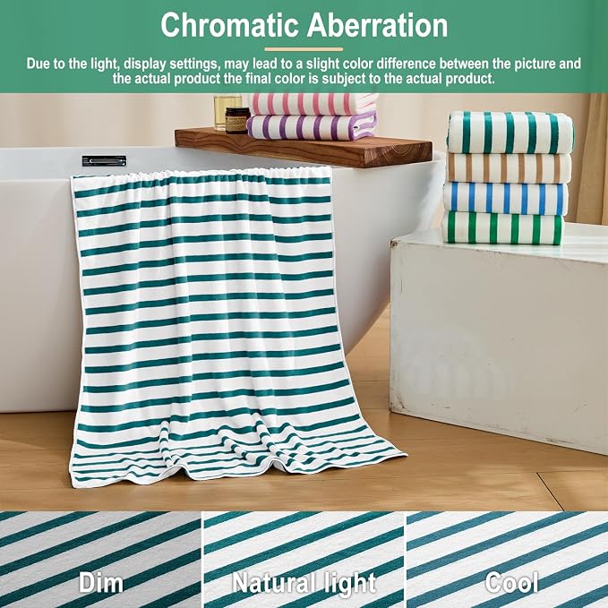 JML Microfiber Beach Towels, 6 Pack, 27" x 55", Large Bath Towel Set for Adult- Cabana Stripe - Absorbent, Quick Drying Lint-Free, No Fading for Summer Party, Pool, Sport, Yoga, Swimming, Dark Green - Image 7