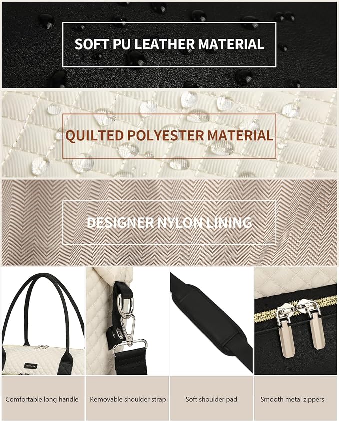 Weekender Bags for Women Travel, Under Seat Carry On Bags for Airplanes Overnight Bag with Shoe Compartment Luggage Sleeve, Foldie Travel Tote Bag Hospital Bag, Travel Gifts, White Black - Image 6