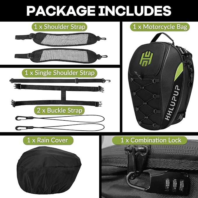 Motorcycle Tail Bag with Password Lock 25L- 38L Convertible Helmet Backpack, Waterproof Luggage Bags for Dirt Bike and Road Trip Riders Green - Image 7