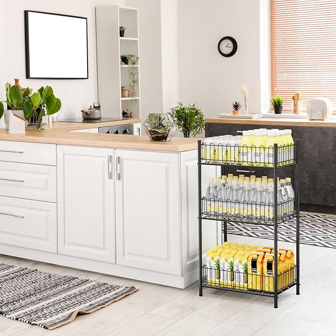 OYEAL Water Bottle Holder Rack 3 Tier Soda Drink Organizer Vertical Metal Food Storage Shelf for Kitchen Countertop Pantry, Can Storage Organizer for Pantry - Image 4