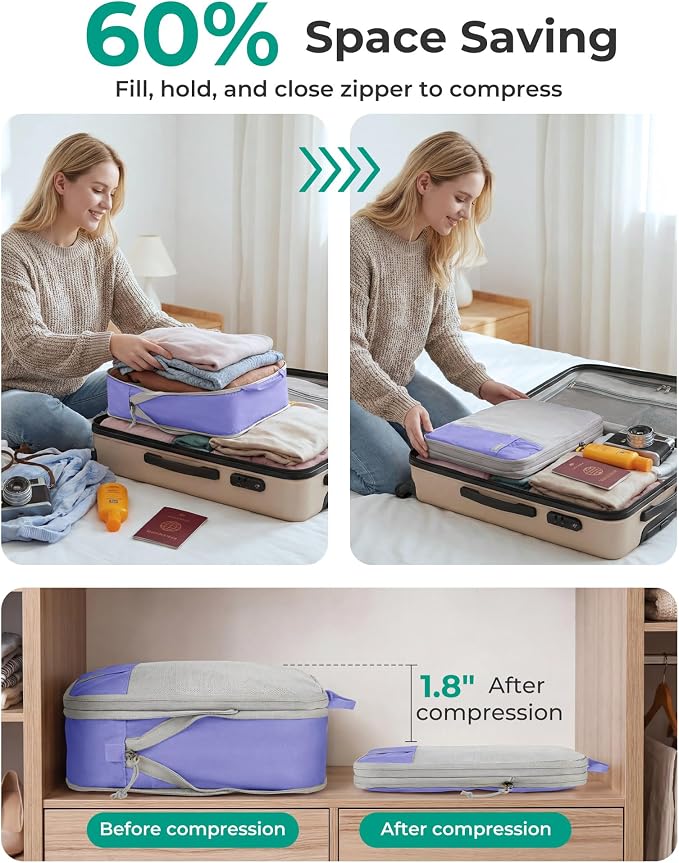 BAGSMART 6 Set /4 Set/2 Set Compression Packing Cubes for Travel, Lightweight Luggage Organizer Bags, Durable Space Saver Bags Travel Essentials - Image 4