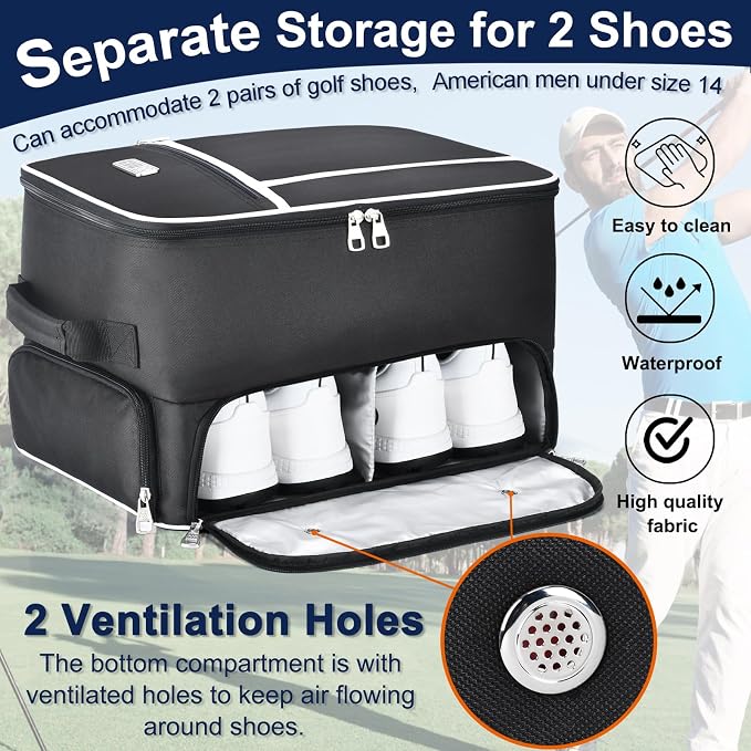 CAB55 Golf Trunk Organizer with 4 Wheels, 2 Layer Waterproof Car Golf Organizer with Separate Ventilated Compartment for 2 Pair Shoes, Golf Trunk Storage for Clothes, Accessories, Golf Gifts - Image 5