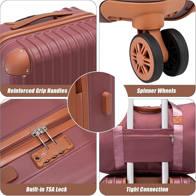 Cosbarn Carry On Luggage Sets 3 Piece, 20 Inch Luggage 22x14x9 Airline Approved with Wheels and TSA Lock, ABS Lightweight Hardshell Travel Suitcase Set with Duffel Bag Travel Bag for Men Women - Image 3