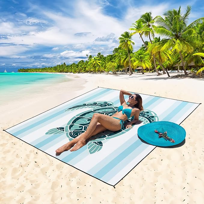 HIHOHO Beach Blanket Waterproof Sandproof Extra Large Beach Mat 79" X 83"/120"x108"for 1-8 Adults Quick Drying Durable Outdoor Picnic Mat for Beach Travel Camping Hiking - Image 5