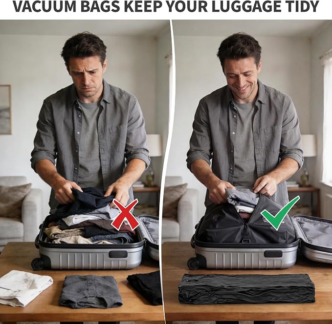 Reusable Vacuum Bags for Travel With Pump,Professional Waterproof IPX8 Zipper Vacuum Compression Bag for Suitcases Backpack,Space Saver Bags Packing Organizers for Clothing Packing(3 Pack,Navy) - Image 5