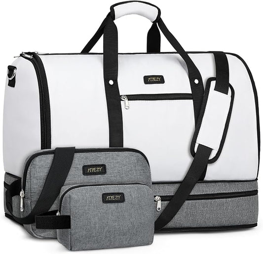 Garment Duffle Bag for Travel - Convertible Carry on Garments Duffel Bags Travel Bag for Women Men Large Weekender Bag with Shoes Compartment 3 in 1 Hanging Clothes Suit Dress Bag 3pcs Set by ITIEZY