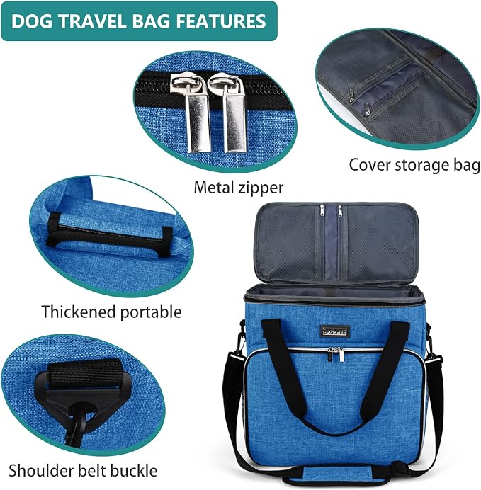 BAGLHER Dog Travel Bag, Pet Travel Bag (ALL Pet Travel Supplies), With 2 Pet Food Containers and 2 Collapsible Silicone Bowls; Essential Kits for Pet Travel Blue - Image 4