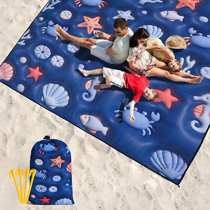 WIWIGO Beach Blanket Waterproof Sandproof Beach Mat 79" X 83"/10'x9'for 2-8 Adults Quick Drying Outdoor Picnic Mat Beach Accessories for Travel, Camping, Hiking - Image 6