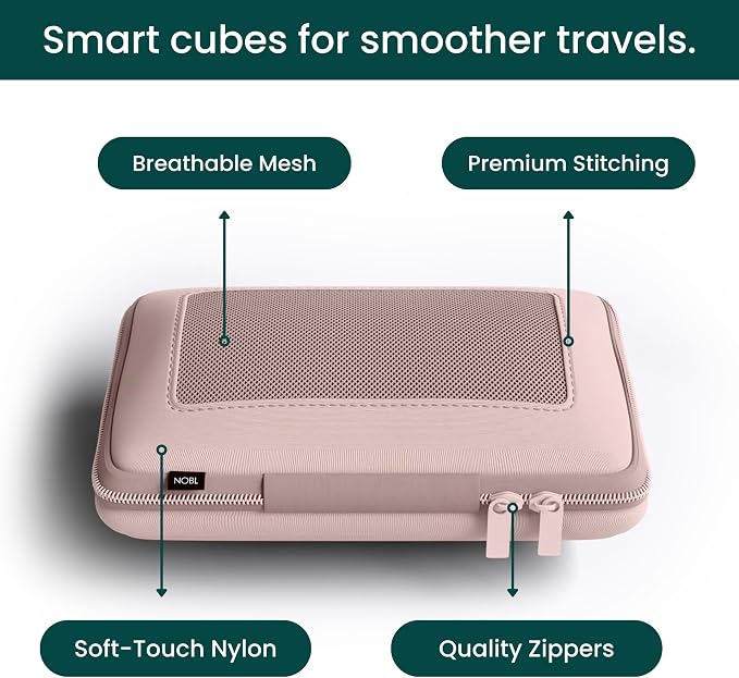 NOBL Travel Compressible Packing Cubes Set, 6 Pieces Travel Packing Organizers, Compression Luggage Cubes for Suitcases & Carry On, Space Saving (XXS, XS, S, M, L, XL) - Blush - Image 5