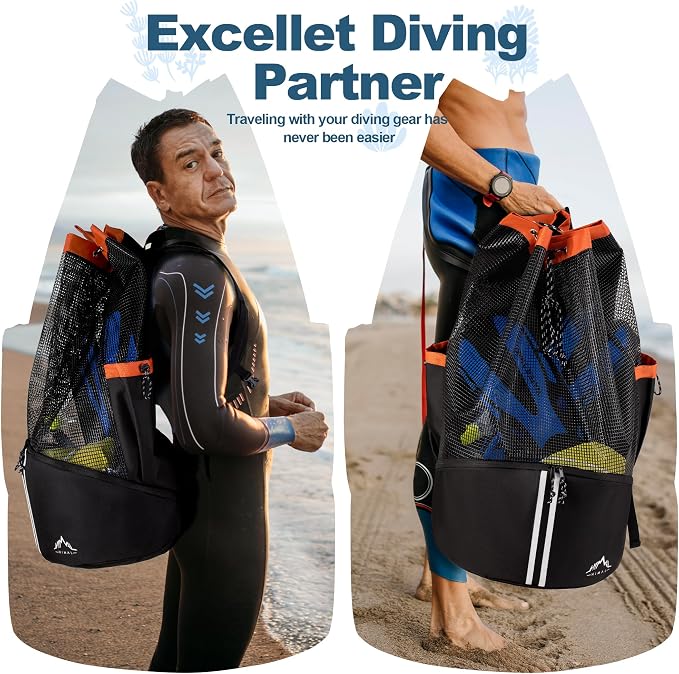 GoHimal XL Mesh Dive Bag for Scuba Diving & Snorkeling Gear | For Snorkel, Fits Long Fins, Mask Holder, Lightweight, Quick Dry - Image 7
