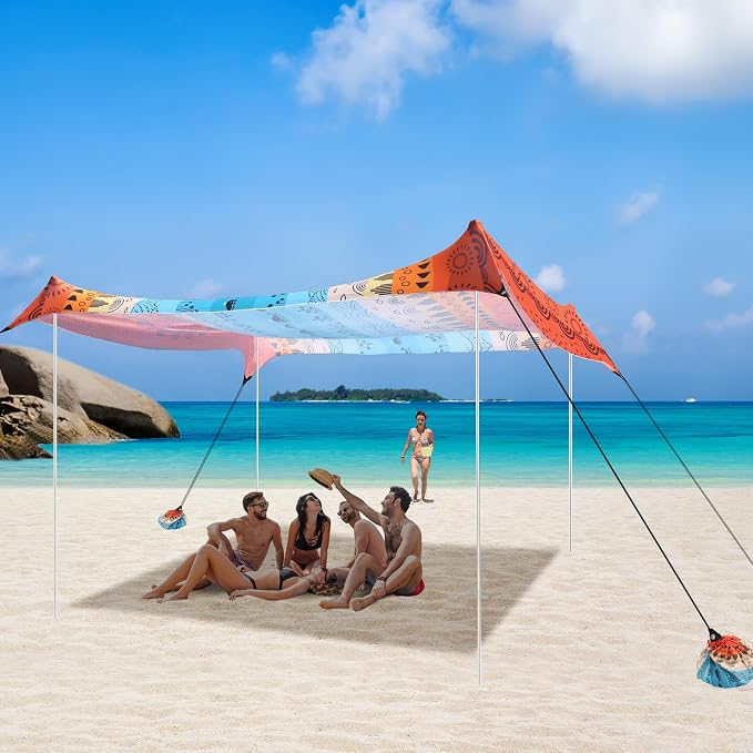 Beach Tent, Beach Canopy Sun Shade UPF 50+, Portable 10×10 FT Camping Sun Shelter with Sandbags, Poles, Ground Pegs and Anti-Wind Ropes for Outdoor, Backyard, Picnics, Sport, Fishing - Image 2