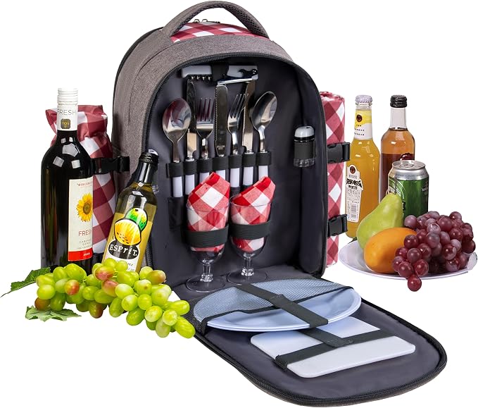 apollo walker Picnic Backpack Bag with Cooler Compartment, Detachable Bottle/Wine Holder, Fleece Blanket, Plates and Cutlery Set (2 Person, Gray) - Image 8