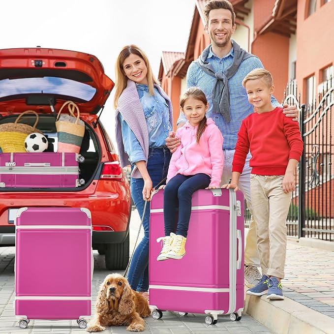 Merax Luggage Set, 3 Piece Luggage with Cosmetic Case, Vintage Hardcase Suitcase with Wheels, Expandable Luggage Airline Approved(Pink,20"+24"+28") - Image 8