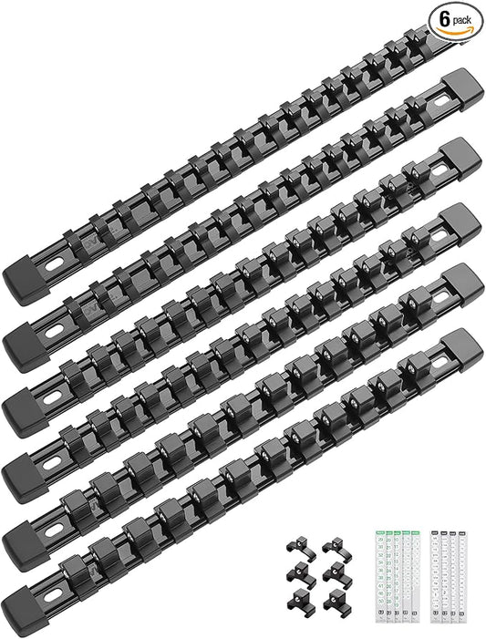 ALOANES 6PC Socket Organizer, Socket Rails Fit 1/2", 1/4" and 3/8" Drive | Heavy Duty ABS Socket Holders Hold 86 Sockets for Mechanics Toolbox Drawer Bags(Black) by Aloanes