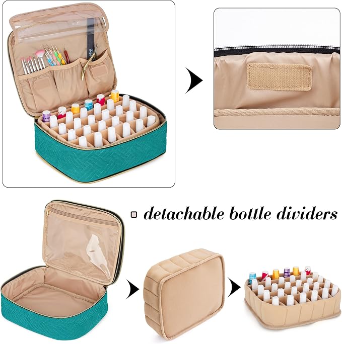 LUXJA Detachable 2 Layers Nail Polish Storage Case Holds 60 Bottles, Teal | Fits 15ml - 0.5 fl.oz Nail Polish Bottles, Tools Storage Pockets, Patented Design - Image 3