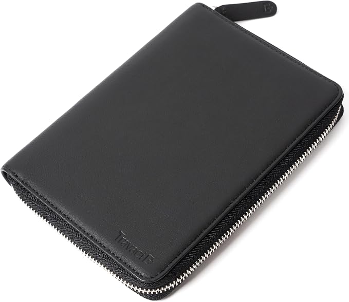 Full Grain Leather Family Passport Holder for 4 Passports - RFID Passport Holder and Travel Document Organizer - Large Leather Travel Wallet for Families - Black by Travaci