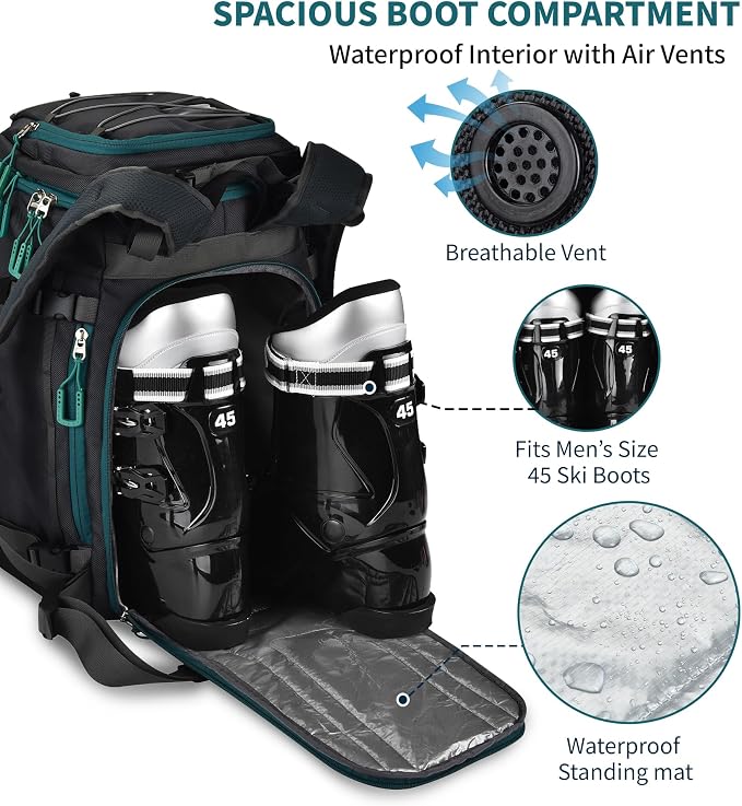 55L-70L Expandable Ski Boot Bag – Waterproof, Durable with Helmet Compartment – Ideal for Ski & Snowboard Gear – Men & Women - Image 3