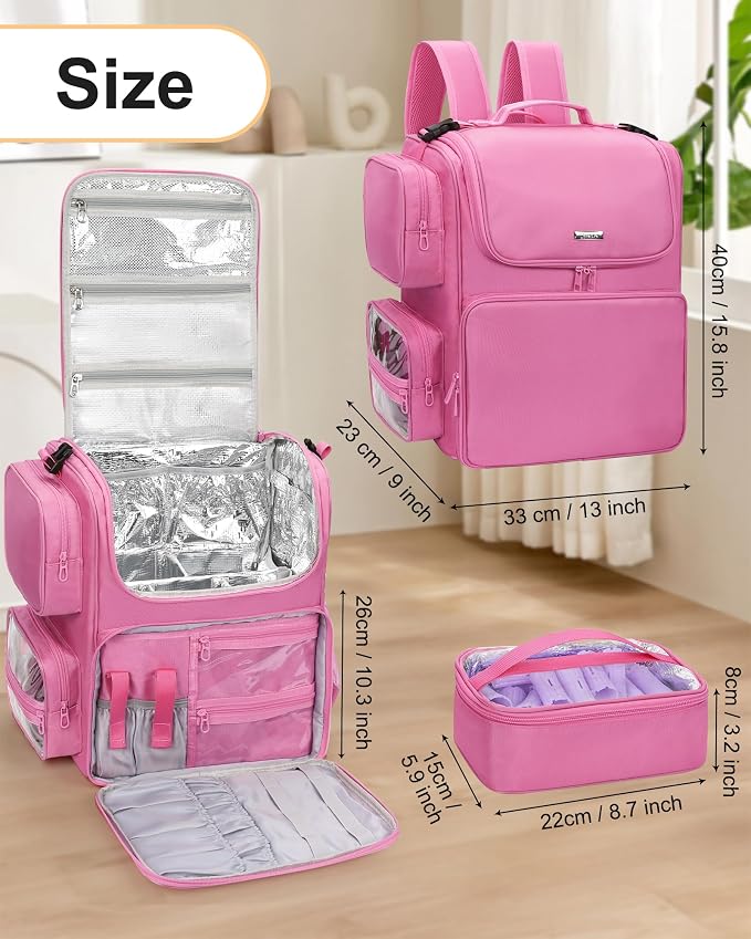 Relavel Hair Tools Travel Bag Hair Stylist Backpack Hairdresser Cosmetology Bag, Heat Insulation Full Layer for Curling Iron, Hair Straightener, Travel Accessories Case Barber Organizer (Rose Pink) - Image 6