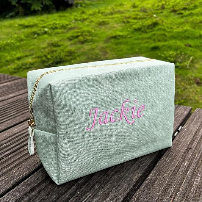 GOPHIE Cusotom Embroidery Travel Makeup Bag Organizer,Cosmetic Bags for Women,Gift For Bachelorette Party,Set of 6,Green - Image 5