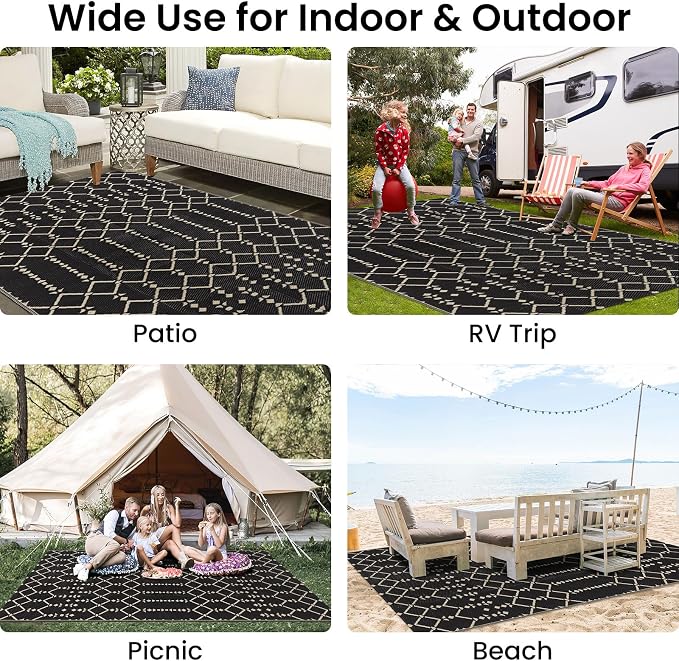 Smiry Outdoor Rug 5x8 ft, Waterproof Reversible Plastic Straw Rugs, Boho Outdoor Area Rug, Outside Floor Mat for Patio, Backyard, Deck, Picnic, Beach, Camping, Beige - Image 7
