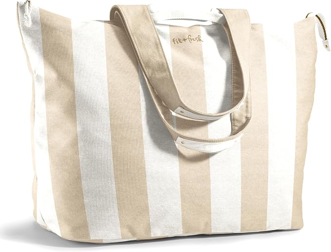 Fit & Fresh XL Beach Tote Bag for Women – XL Travel Tote with Zipper & Pockets, Oversized Canvas Pool Bag, Weekender Carry-On by fitfresh