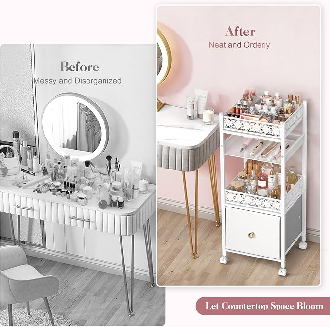 Makeup Organizer, Large Skincare Organizers, Make Up Organizers for Vanity, Makeup Storage Cosmetic Organizer with Drawer, Bathroom Vanity Organizer Makeup Holder Cart for Skin Care Hair Tool Beauty - Image 4