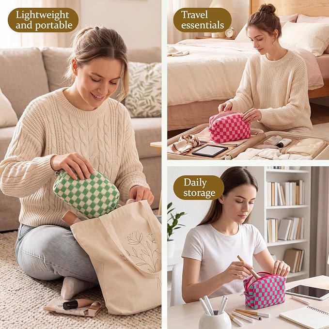 Gilprop 8 Pcs Checkered Makeup Bag for Purse Small Cosmetic Pouch Bulk Portable Zipper Makeup Pouch Travel Toiletry Organizer Gifts for Women Bridesmaid Wedding Party Favors (Colorful 3) - Image 6