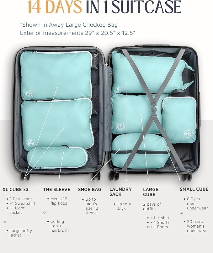 Large Compression Packing Cubes for Travel-Packing Cube Luggage Organizers 7 Piece Set for Checked Luggage-Ultralight, Expandable/Compression Bags by TRIPPED Travel Gear (DustyTeal/White) - Image 8