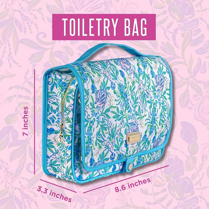 Lilly Pulitzer Travel Toiletry Bag with Handle, Pockets, and Zipper, Hanging Travel Organizer for Makeup and Toiletries, Just a Pinch - Image 4