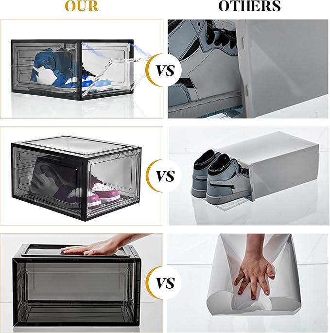 Attelite Upgrade 12pack Shoe Box Storage Containers,Thicken Sturdy Clear Stackable Plastic Shoe Organizer Box with Magnetic Door, Drop Front Shoe Box Sneakers X-Large - Image 4
