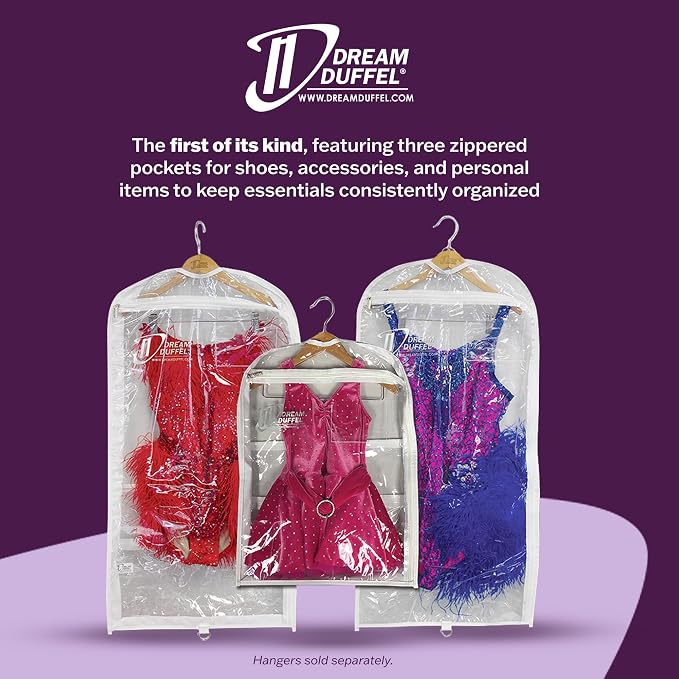 Clear Garment Bags for Dance Costumes 3-Pack, Short-Size, Side Zipper Entry, Storage Pockets for Shoes & Accessories, Size 24”x18”, Dream Duffel - Image 2