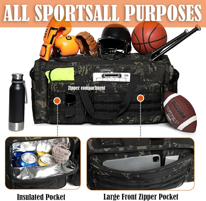 130L Extra Large Duffle Bag for Men, Heavy Duty Duffle Bag for Travel, Large Sports Gym Equipment Bag for Hockey Football Soccer Baseball Basketball & Team training, Dark CM - Image 3