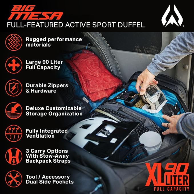 Wildhorn Big Mesa 90L MTB Gear Bag - Lightweight & Waterproof Duffel, Mountain Bike Duffle Bag, Ideal for Gym, Travel, Biking, Motorcycle, and Sports - Image 2