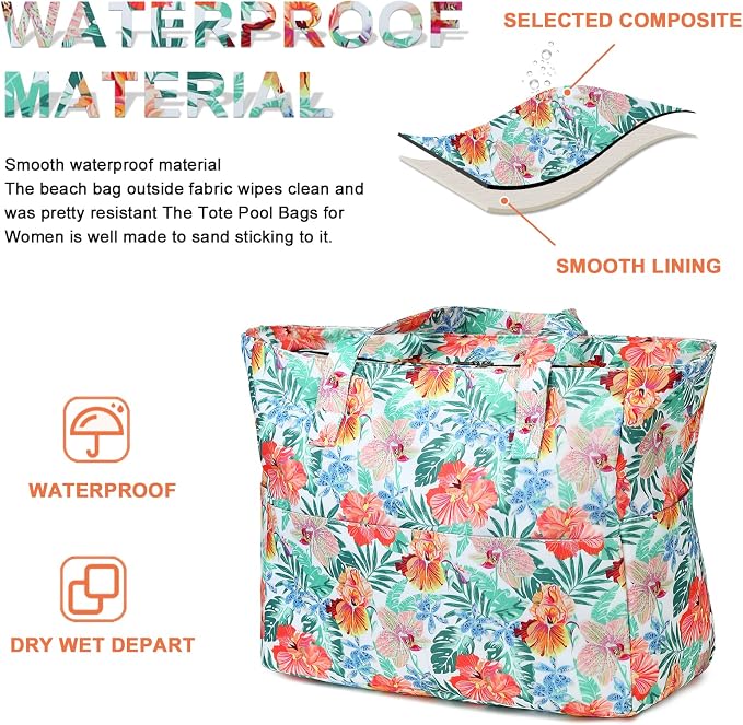 Bluboon Waterproof Beach Tote Pool Bags for Women Ladies Extra Large Carry On Bag With Wet Compartment for Weekender Travel - Image 6