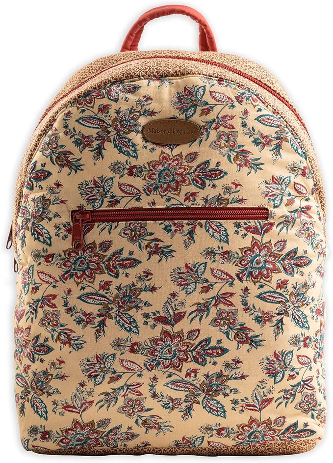 Maison d' Hermine Backpack for Women Men Cotton Shoulder Multipurpose Rucksack with Small Pouch Lightweight Multi Pocket Bag for Travel Work Beach Perfect for Spring Summer (Asmi - Asha) by MaisondHermine
