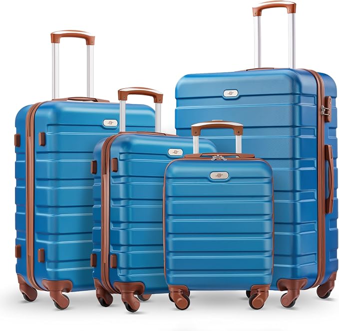 Suitour 4 Piece Luggage Sets, Hard Shell Suitcase Set with Spinner Wheels 16 20 24 28inch Travel Sets(Blue Brown) by Suitour