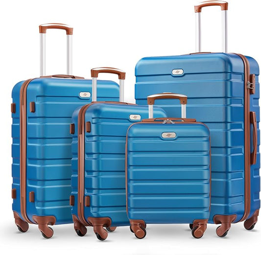 Suitour 4 Piece Luggage Sets, Hard Shell Suitcase Set with Spinner Wheels 16 20 24 28inch Travel Sets(Blue Brown) by Suitour