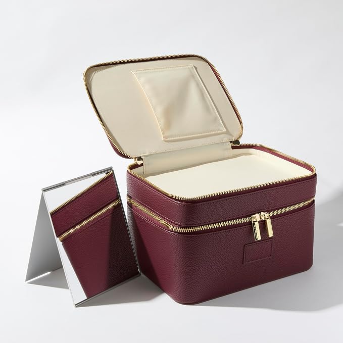 ETOILE - Duo Vanity Case Burgundy - Large Functional Travel Makeup Bag Organizer with Removable Divider & Mirror - Image 6