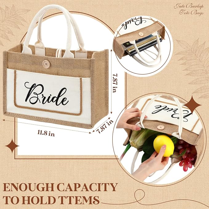 Buryeah 8 Pack Bride Tote Bag Bride Tribe Wedding Gift Bridal Burlap Bag with Handles Bridal Jute Tote Reusable for Newlywed - Image 4